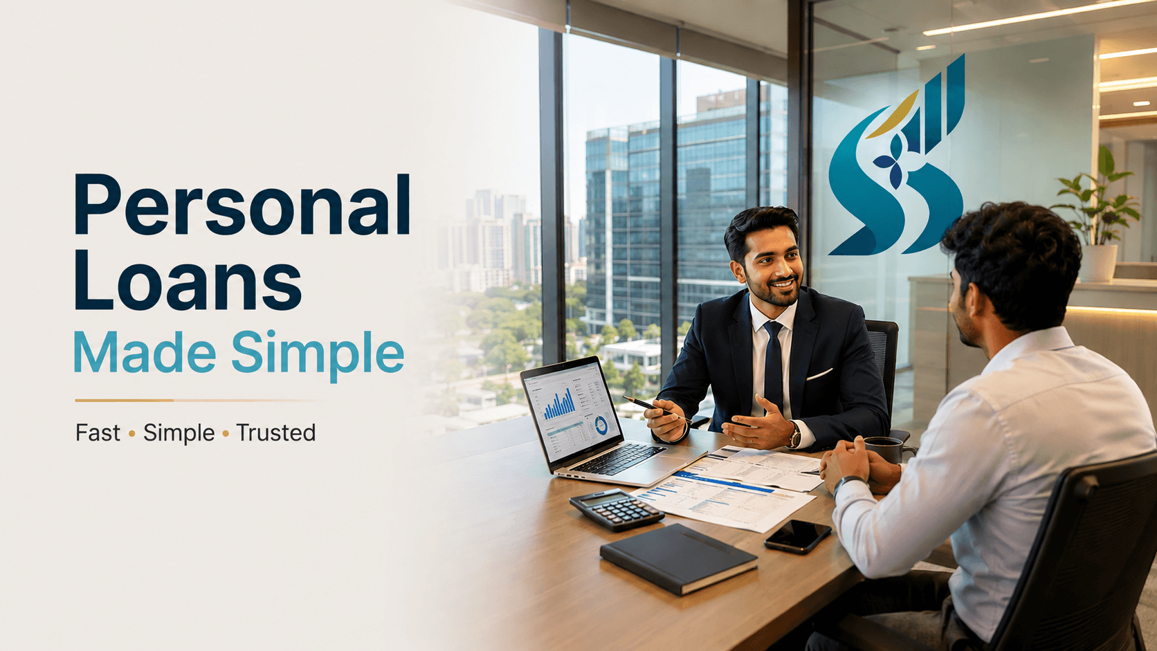Financial advisor discussing personal loan options with a client in a modern Bengaluru office at SSL Fintech